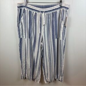 NWT land n' sea Blue White Striped Linen Blend Cropped Capri Pants Women's 2X